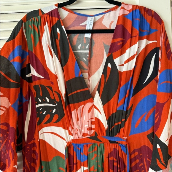 Rachel Pally Orange Print Crepe Short Sleeve Tie Back Maxi Dress in 3X - Picture 4 of 11